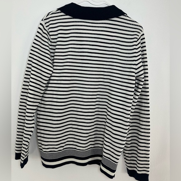 Nautica Women's Long Sleeve Striped Johnny Collar Pointelle Stitch. Size Large - Picture 8 of 10